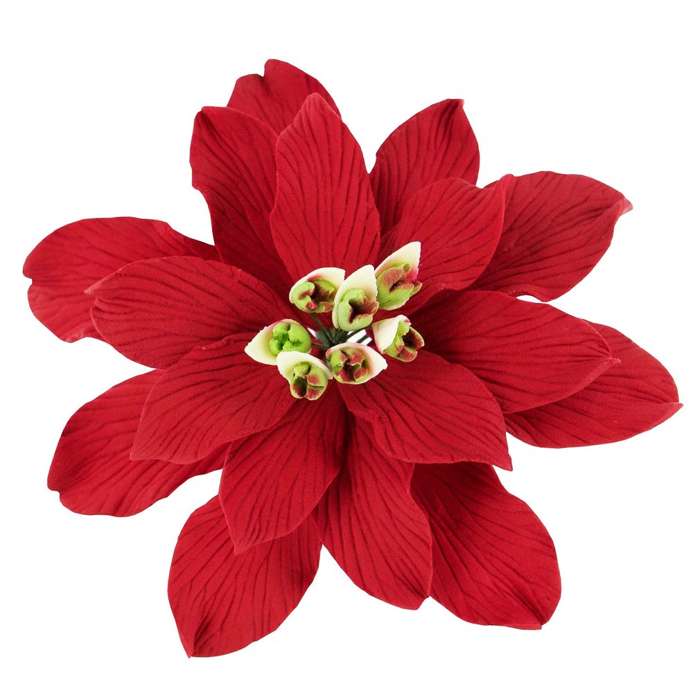 Global Sugar Art Poinsettia Sugar Cake Flowers, Fancy, Large Red, 3 Count by Chef Alan Tetreault. Perfect for Christmas Cake Decorations, Yule Logs, Gingerbread Houses, and more.