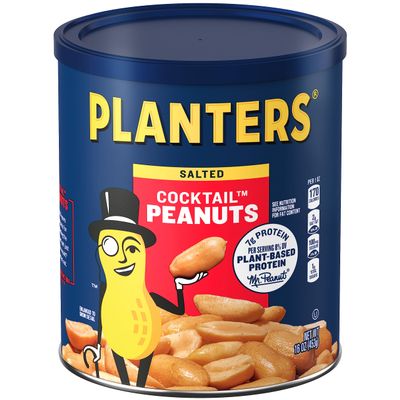 PLANTERS Salted Cocktail Peanuts, Plant-Based Protein, Bold & Savory Party Snacks, Peanut Snack, 16 Oz Jar (Pack of 6)