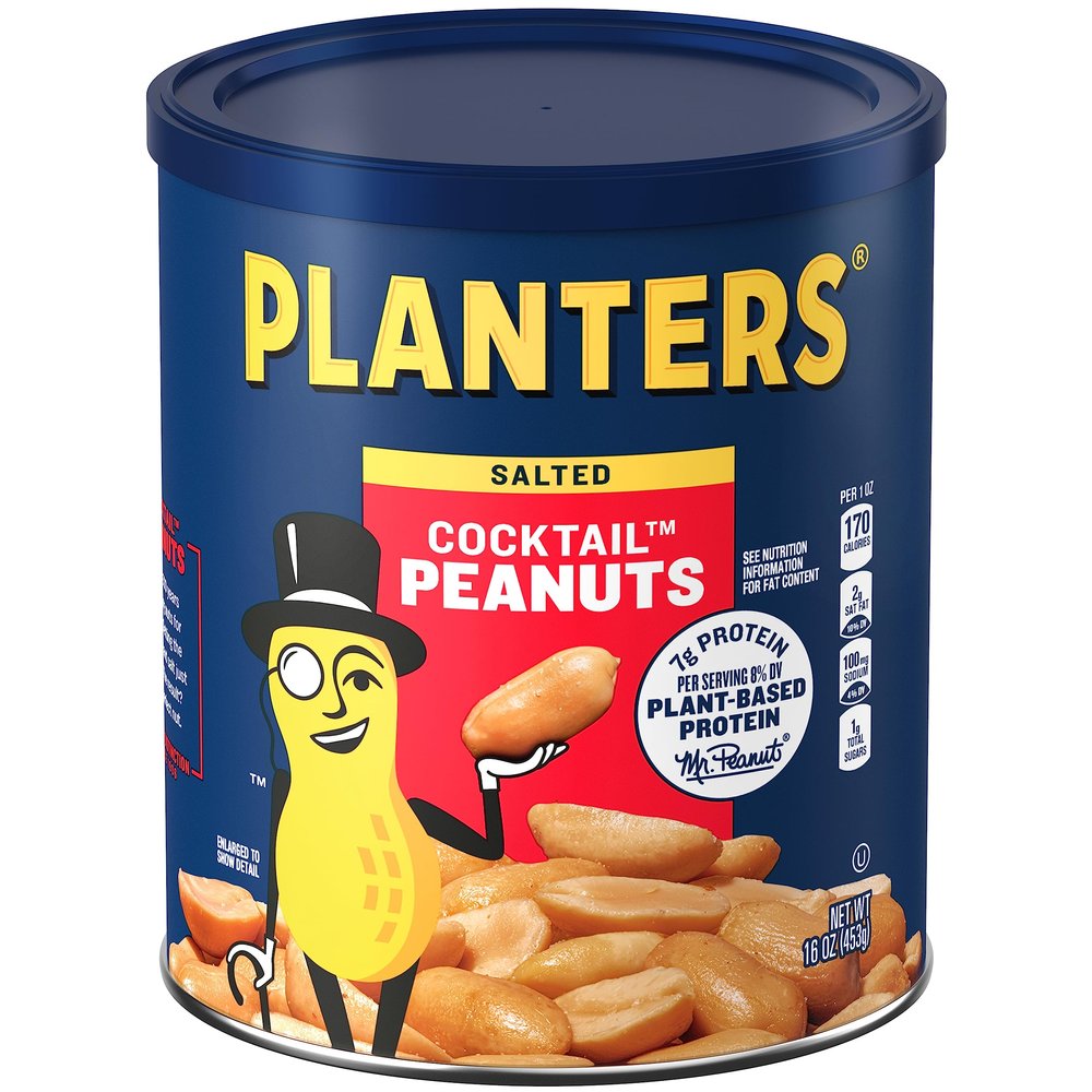 PLANTERS Salted Cocktail Peanuts, Plant-Based Protein, Bold & Savory Party Snacks, Peanut Snack, 16 Oz Jar (Pack of 6)