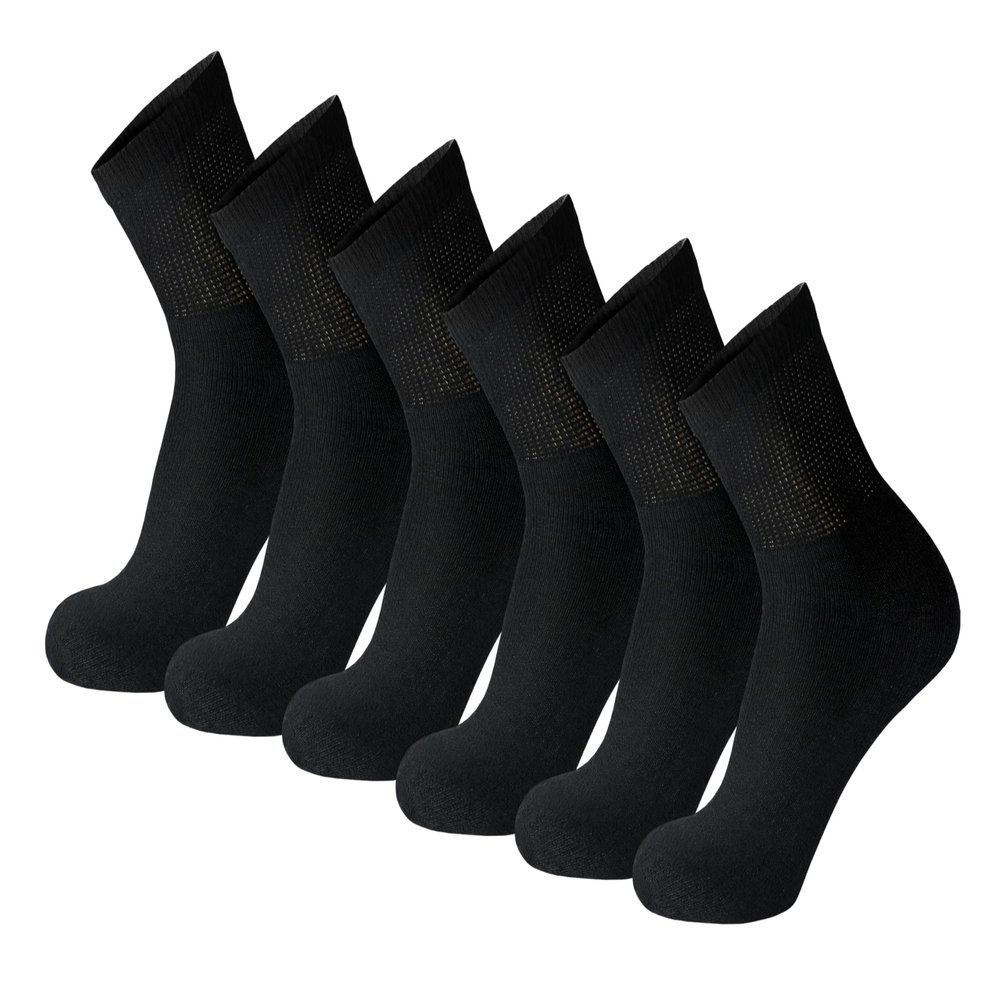 6 Pack of Premium Diabetic Cotton Quarter Length Athletic Sport Ankle Socks (Black, 10-13)