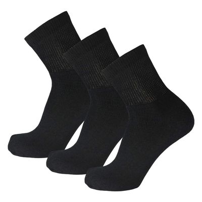 3 Pairs of Lady Diabetic Quarter Length Athletic Sport Ankle Socks (Black, 9-11)