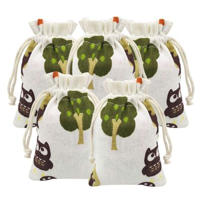 20 Pcs Burlap Bags with Drawstring, 3.9" X 5.3" Wedding Party Gift Bags Jewellery Bags (Owl & Tree)