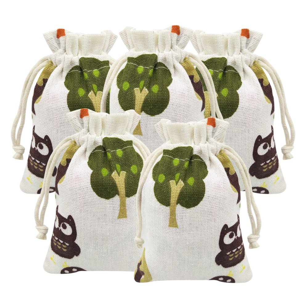 20 Pcs Burlap Bags with Drawstring, 3.9" X 5.3" Wedding Party Gift Bags Jewellery Bags (Owl & Tree)