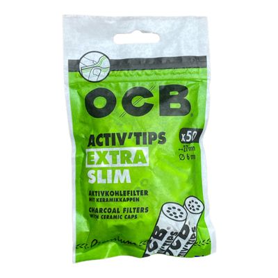 50 OCB Slim 6mm Activated Charcoal Filters ACTIV'TIPS Slim with Ceramic caps