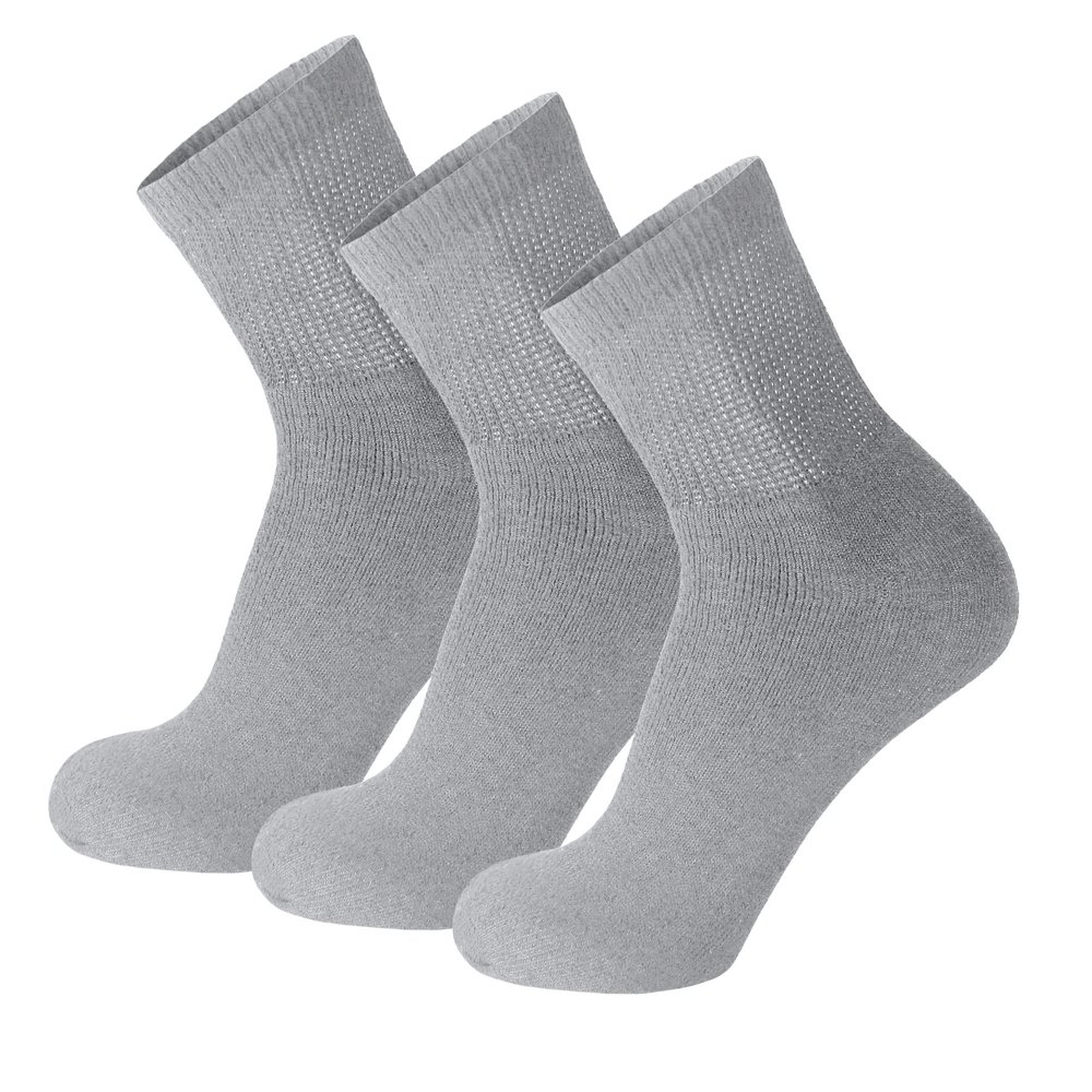 3 Pack of Mens Diabetic Quarter Length Athletic Sport Ankle Socks (Gray, 10-13)