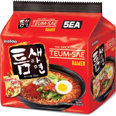 Paldo Hot and Spicy Teumsae Ramen Korean Instant Noodle 4.23oz (Pack of 5)