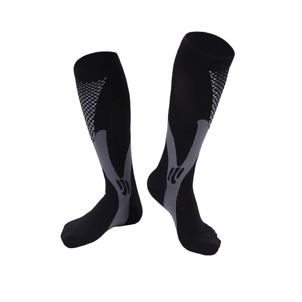Elonglin 1 Pair Compression Socks for Men and Women Seamless Toe Seams Ideal for Sports, Work, Flight, Pregnancy Black XXL