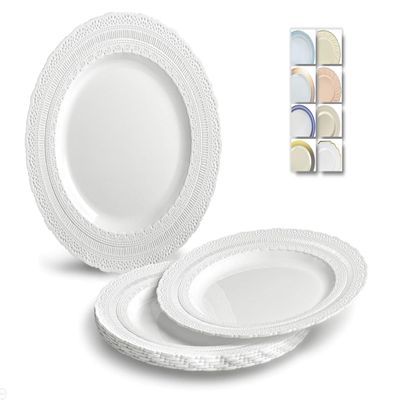 " OCCASIONS " 60 Plates Pack, Extra Heavyweight Vintage Wedding Party Disposable Plastic Plates (8.25'' Appetizer/dessert plate, Chateau in White)
