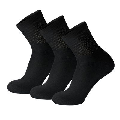 3 Pack of Mens Diabetic Quarter Length Athletic Sport Ankle Socks King Size (Black, 13-16)