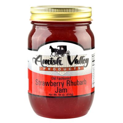 Amish Valley Products Old Fashioned Jam Glass Pint Jar 18 oz (Strawberry Rhubarb)