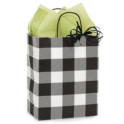NW Buffalo Plaid Black Paper Shopping Bags - Cub Size - 8 x 4 3/4 x 10 1/4in. - 150 Pack