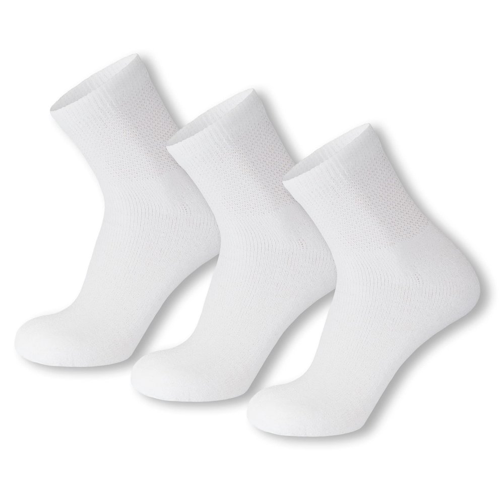 3 Pack of Premium Diabetic Cotton Quarter Length Athletic Sport Ankle Socks (White, 10-13)