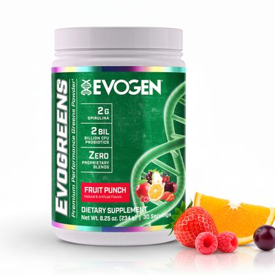 Evogen Evogreens - Super Greens Powder | Promotes Recovery, Wellness & Immune Health | Greens Superfood Powder with Spirulina, Probiotics, Pomanox Pomegranate Extract | Fruit Punch | 30 Servings