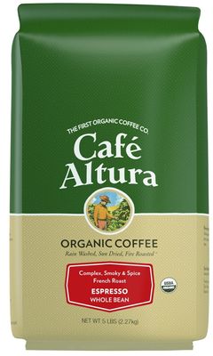 Caf Altura Whole Bean Organic Coffee, Espresso, 5 lb Bag