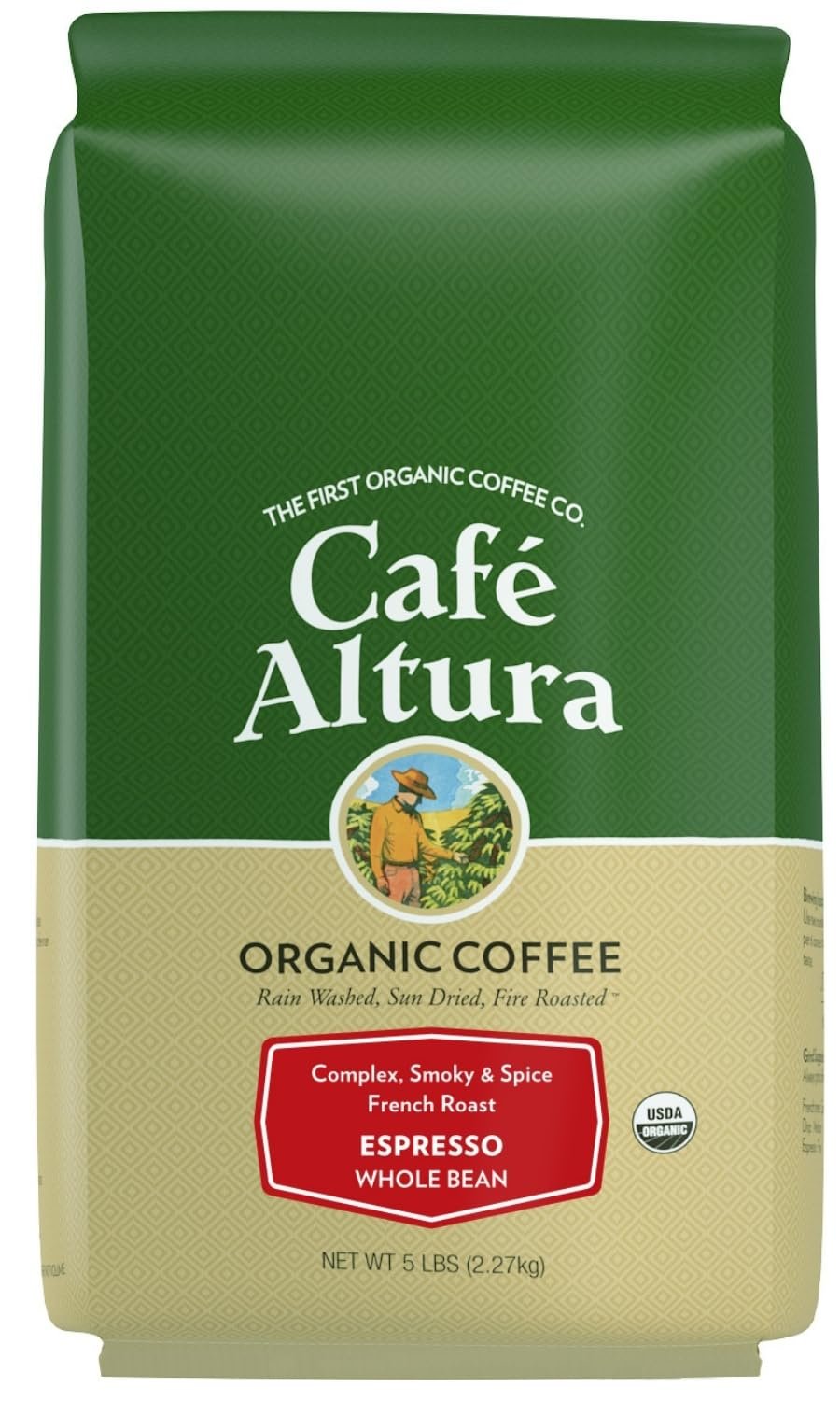 Caf Altura Whole Bean Organic Coffee, Espresso, 5 lb Bag
