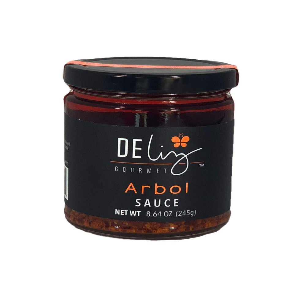 Deliz Gourmet Arbol Sauce, Oil-based chili sauce with almonds, 8.6 oz.