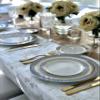 " OCCASIONS " 60 Plates Pack, Heavyweight Disposable Wedding Party Plastic Plates (10.5'' Dinner Plate, Louvre in White/Blue & Gold) view 3