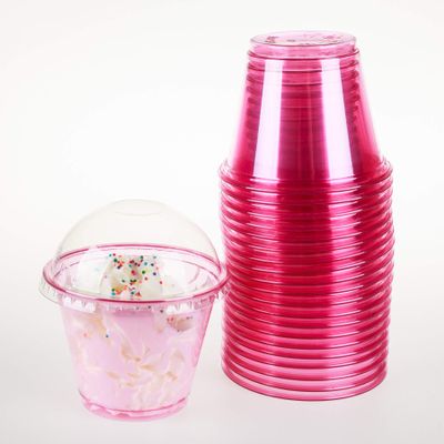 Golden Apple, 9oz-50sets Pink Red Plastic Cups with Clear Dome lids No Hole(50cups + 50lids)