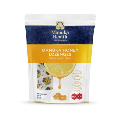 Manuka Health Manuka Honey Cough Drops  58 Natural Lemon Flavored Throat Lozenges Infused with Raw Manuka Honey and Vitamin C for Immune Support