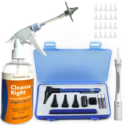 Cleanse Right Ear Wax Removal Kit- with Otoscope! 20 Disposable Tips 8, pcs Pick Removal Set, Wash Basin and Syringe! - Cl.