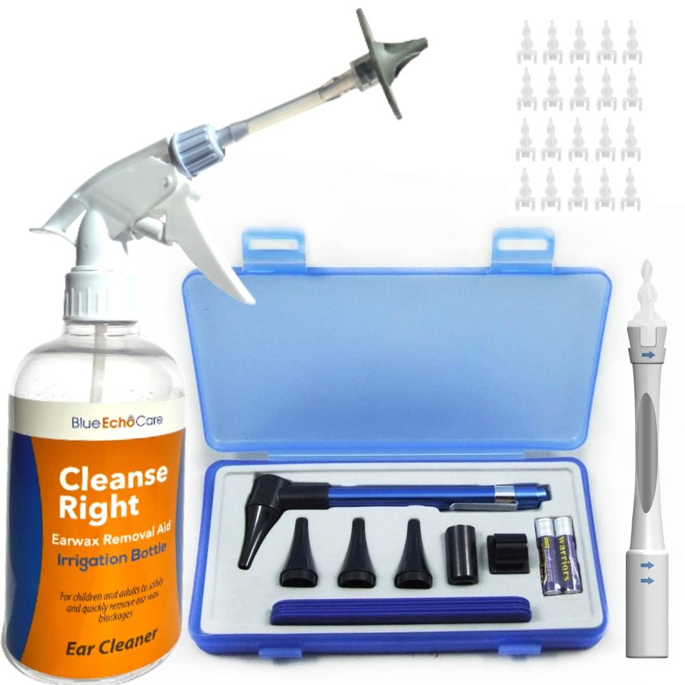 Cleanse Right Ear Wax Removal Kit- with Otoscope! 20 Disposable Tips 8, pcs Pick Removal Set, Wash Basin and Syringe! - Cl.