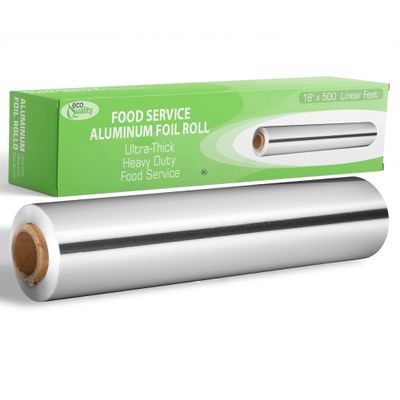 EcoQuality [7 Pack] Food Service Heavy Duty Aluminum Foil Roll (18 x 500) with Sturdy Corrugated Cutter Box - Great for Grill Use, Kitchen Wrap, Foil Wrap, Cooking, Cleaning (18 inch x 500 Feet)