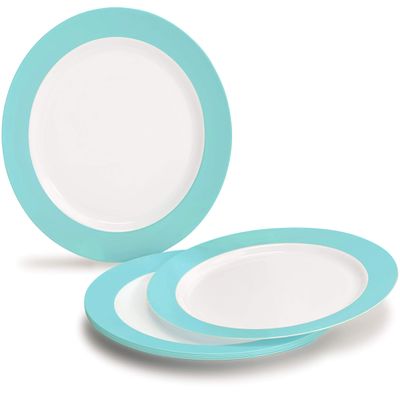 " OCCASIONS " 60 Plates Pack, Disposable Wedding Party Plastic Plates (10.5'' Dinner Plate, Rio in White & Pearled Turquoise Blue)