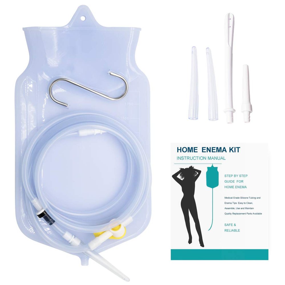Enema Bag Kit for Colon Cleansing, 2 Quart Open Top Enema Bag with Silicone Hose - Reusable Home Coffee Enema Water Colon Cleansing Enemas