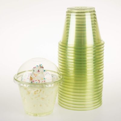 Golden Apple, 9oz-50sets Green Plastic Cups with Clear Dome lids No Hole