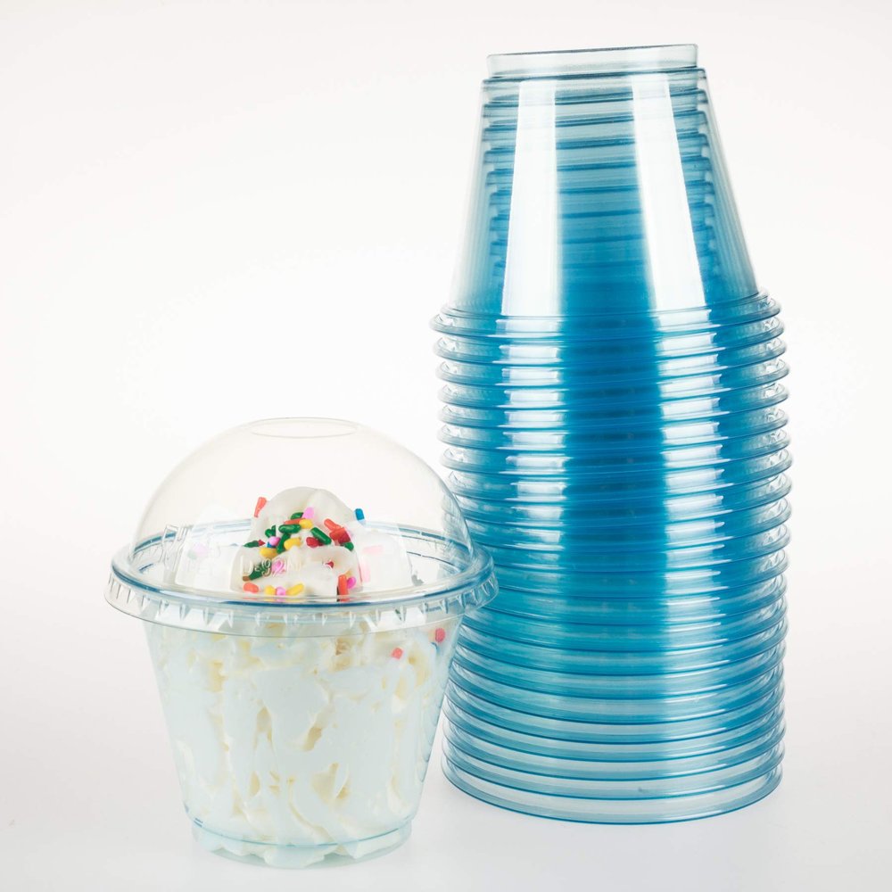 Golden Apple, 9oz-50sets Color Cups with Dome lids No Hole (Blue)
