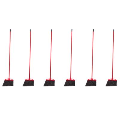 Amazon Basics Angle Broom With Metal Handle, 6-Pack, Black & Red