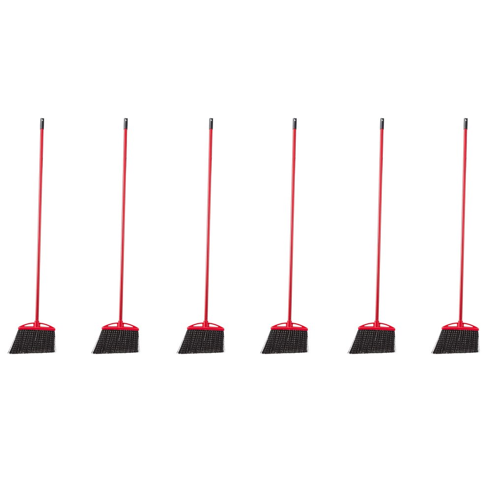 Amazon Basics Angle Broom With Metal Handle, 6-Pack, Black & Red