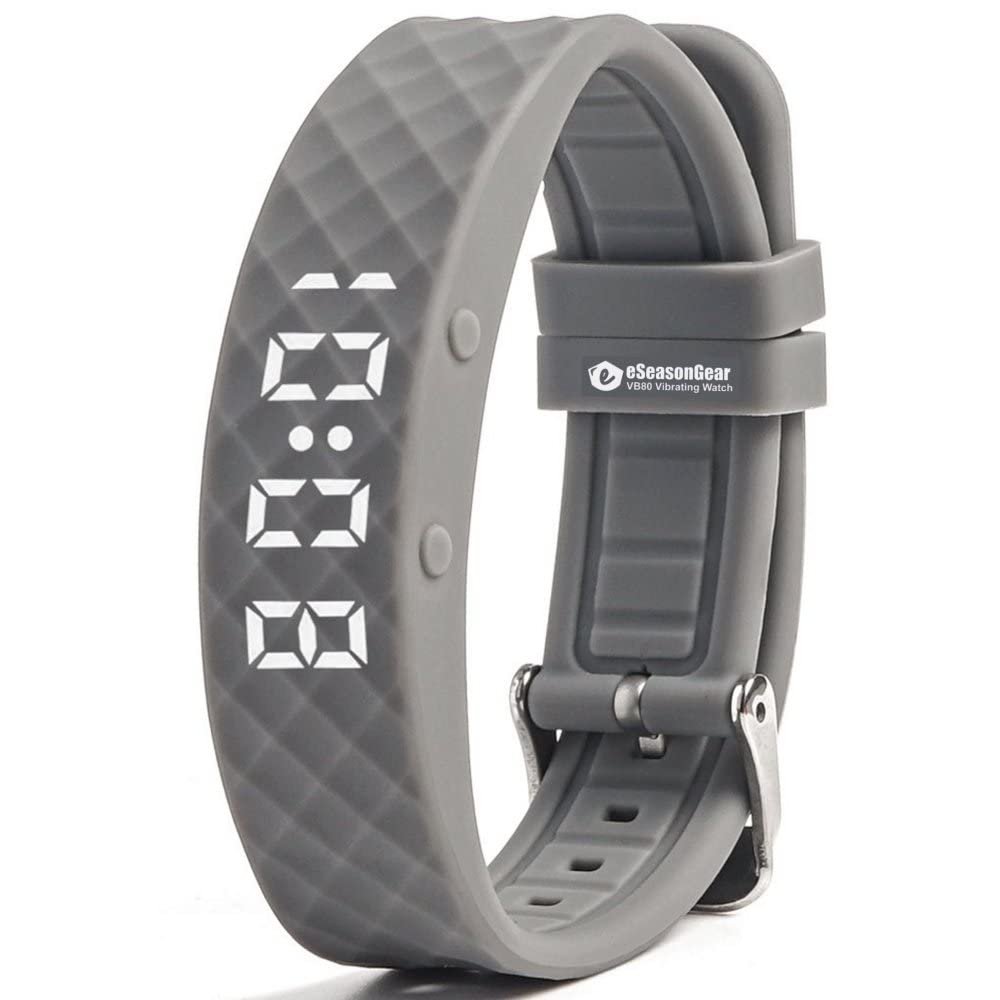 eSeasonGear VB80 Vibrating Alarm Watch, Silent Vibration Shake Wake ADHD Medication Reminder (Gray-Large)