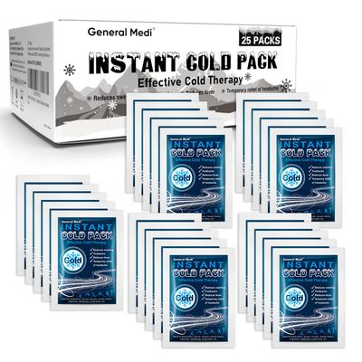 General Medi Instant Ice Cold Pack (4x 5.5)  25 Packs Disposable Cold Therapy Ice Packs for Pain Relief, Swelling, Inflammation, Sprains, Toothache  for Athletes & Outdoor Activities