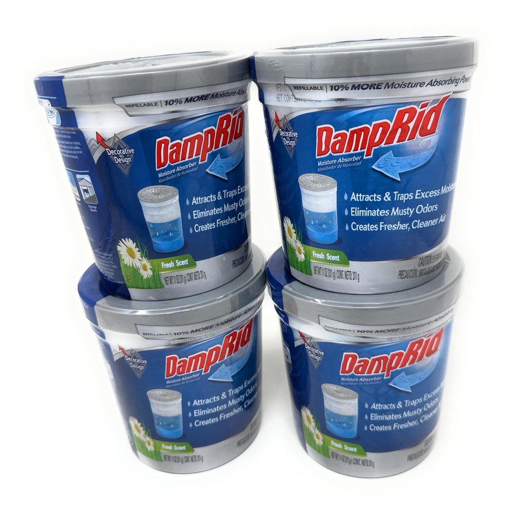 DampRid Refillable Moisture Absorber, 10.5 oz. Cups, 4 Pack, Fresh Scent, Traps Moisture for Fresher, Cleaner Air, No Electricity Required, Lasts Up To 60 Days