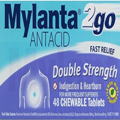 Mylanta 2go Double Strength Chewable Antacid Tablets 48 Pack
