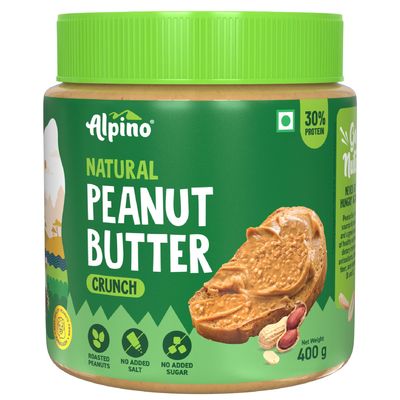 ALPINO Natural Peanut Butter Crunch | 30% Protein | Made with 100% Organic Roasted Peanuts | No Added Sugar and Salt | Peanut Butter Crunchy (14.1 Ounce)