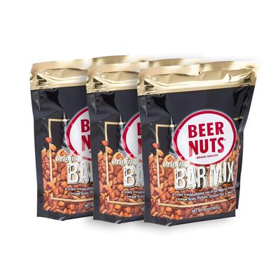 BEER NUTS Original Bar Mix - Pretzels, Cheese Stix, Sesame Stix, Insane Grain - 20oz Resealable Bag (Pack of 3)