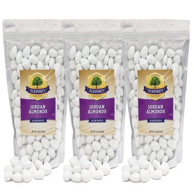 White Jordan Almonds (3-Pack) Wedding Shower Party Favor Premium White Candied Nuts (4.5 lbs Total)