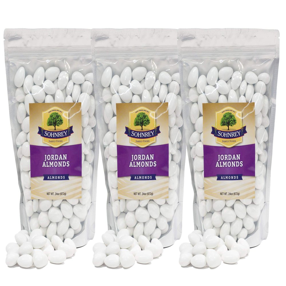White Jordan Almonds (3-Pack) Wedding Shower Party Favor Premium White Candied Nuts (4.5 lbs Total)