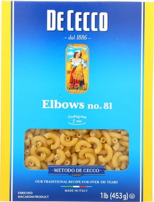 De Cecco Semolina Pasta, Elbows No.81, 1 Pound (Pack of 20)