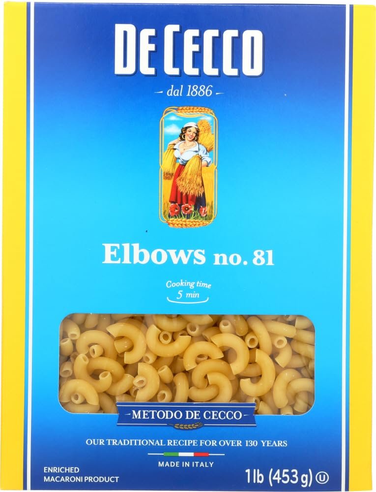 De Cecco Semolina Pasta, Elbows No.81, 1 Pound (Pack of 20)