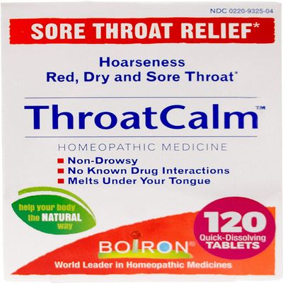 Boiron ThroatCalm Tablets for Pain Relief from Red, Dry, Scratchy, Sore Throats and Hoarseness - 120 Count (Pack of 2)