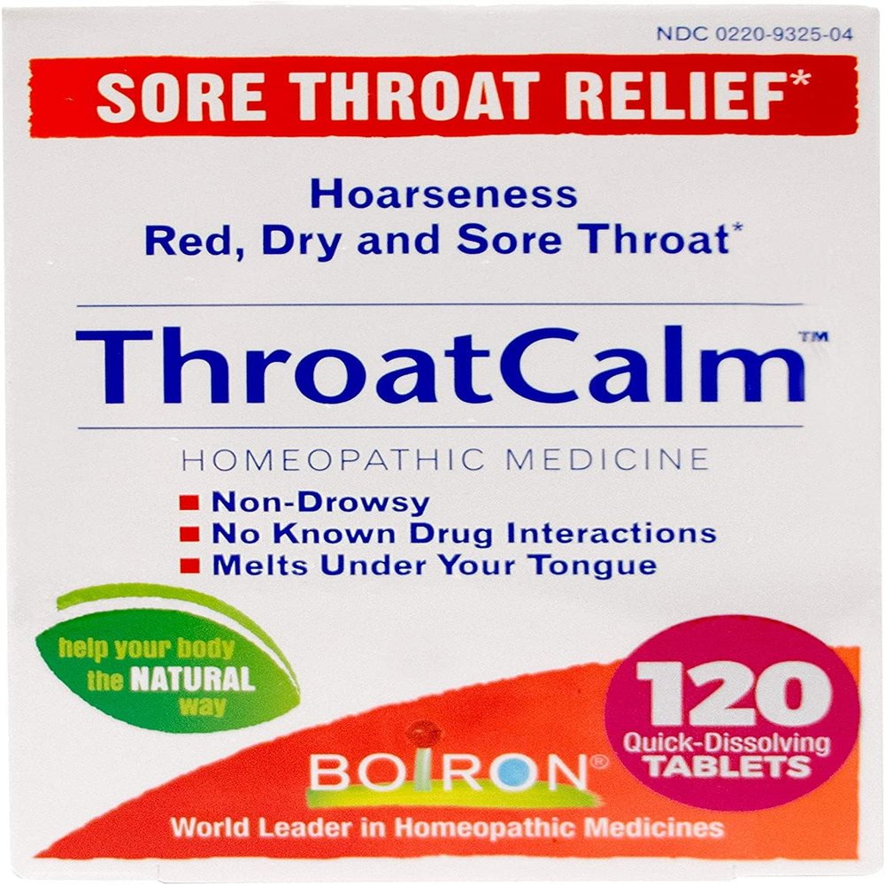 Boiron ThroatCalm Tablets for Pain Relief from Red, Dry, Scratchy, Sore Throats and Hoarseness - 120 Count (Pack of 2)