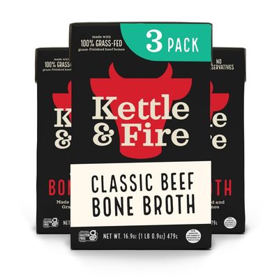 Kettle and Fire Mushroom Chicken, Beef, and Chicken Bone Broth Collagen Variety Pack, Keto, Paleo, and Whole 30 Approved, Gluten Free, High in Protein and Collagen, 3 Pack