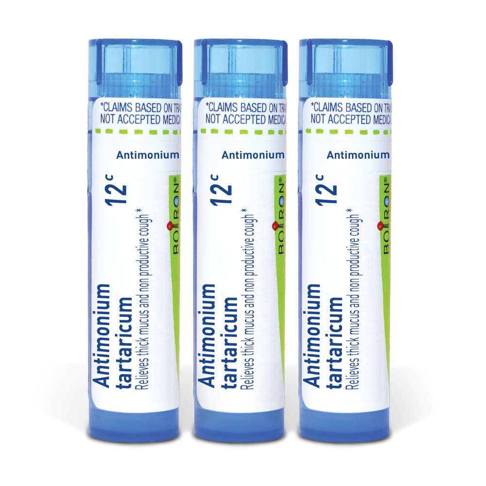 Boiron Antimonium Tartaricum 12C Homeopathic Medicine for Thick Mucus and Cough - Pack of 3 (240 Pellets)