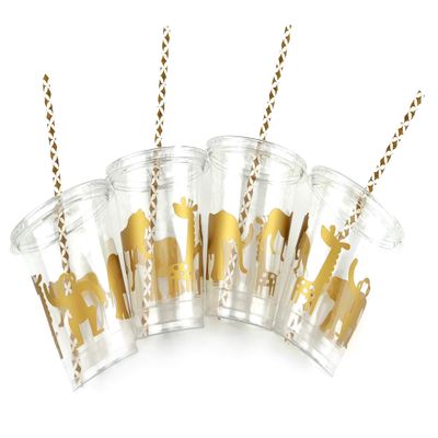 Gold Safari Party Disposable Cups (12 Set) Jungle Birthday or Baby Shower