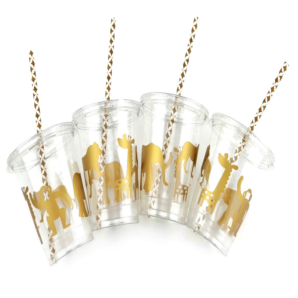 Gold Safari Party Disposable Cups (12 Set) Jungle Birthday or Baby Shower