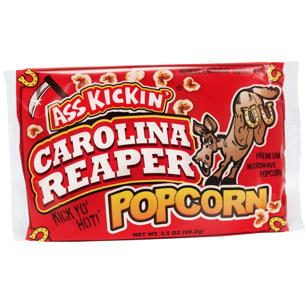 ASS KICKIN Carolina Reaper Pepper Microwave Popcorn - Spicy Snacks - Pack of 3 - Ultimate Spicy Gourmet Gift Popcorn - Makes a Great Movie Theater Popcorn or Snack Food - Try if you dare!