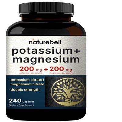 Naturebell Potassium Magnesium Electrolyte Powder Capsules | 200mg Potassium + 200mg Magnesium Citrate | Muscle, Heart & Hydration Support | Keto & Carnivore Friendly | No Sugar, Non-GMO